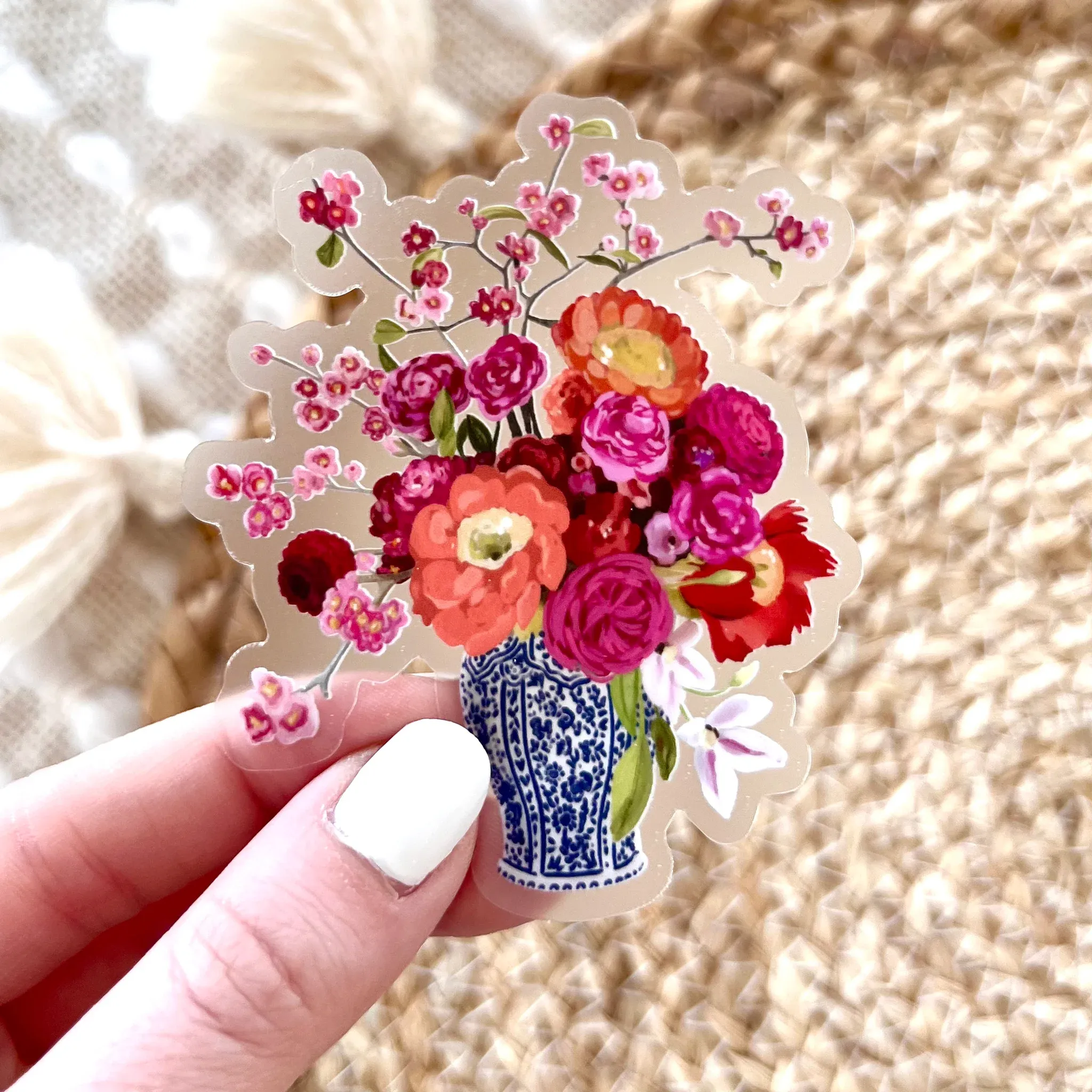 SUMMER BOUQUET IN PORCELAIN VASE DIE CUT STICKER