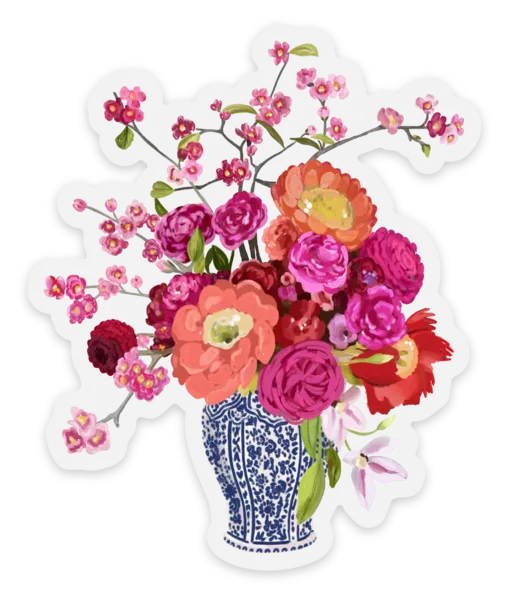 SUMMER BOUQUET IN PORCELAIN VASE DIE CUT STICKER