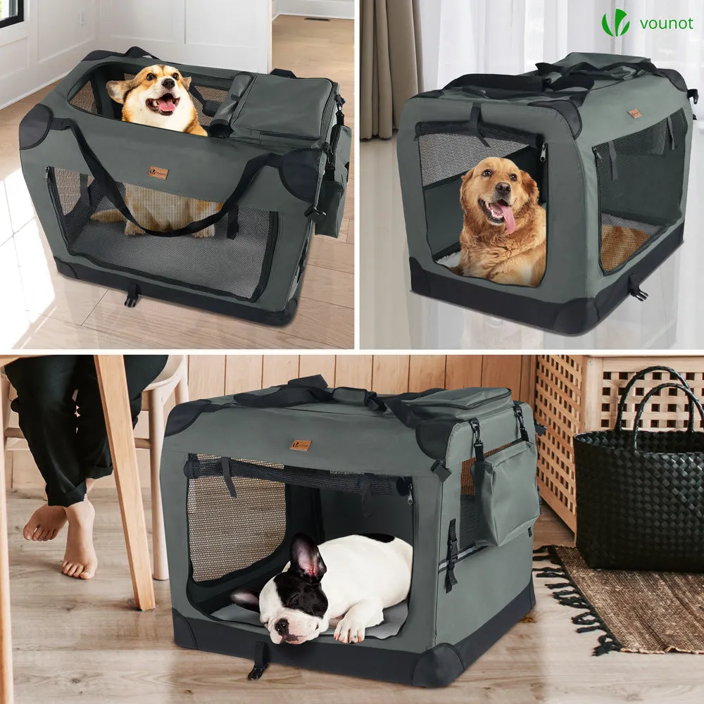 VOUNOT Pet Carrier Bag Portable Foldable Dog Cat Travel Carrier Bag, 3 Entry Doors, Breathable Mesh and Padded Handles, XL Grey