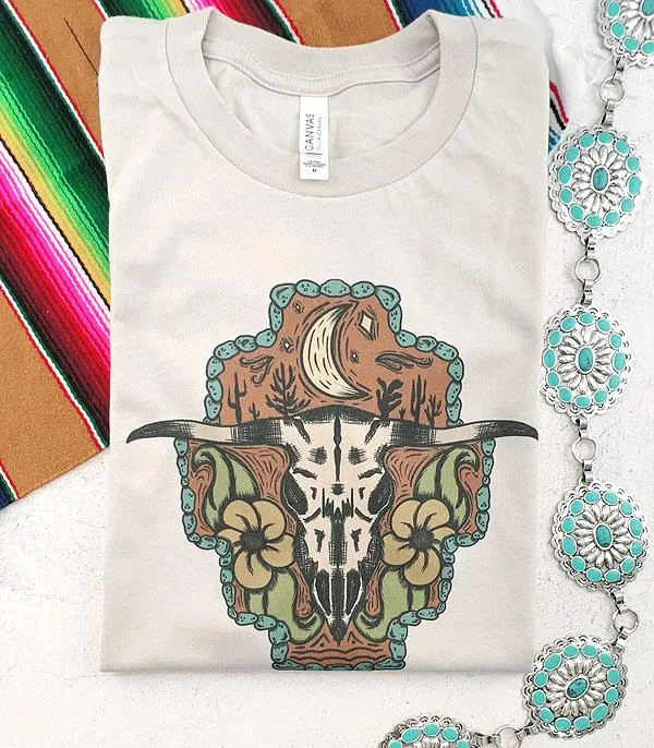 Western Floral Bull Skull T-Shirt