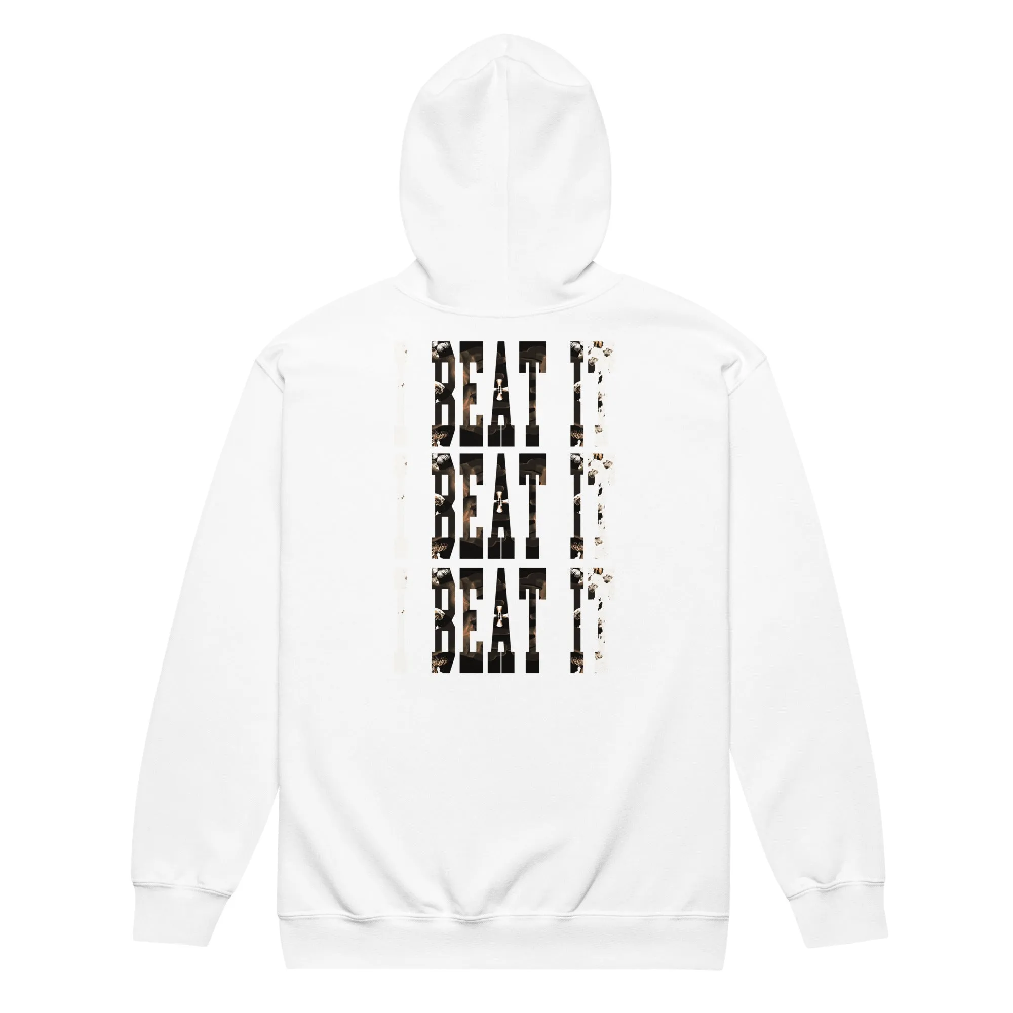 White heavy blend zip hoodie-Embroidered "I Beat it" Print