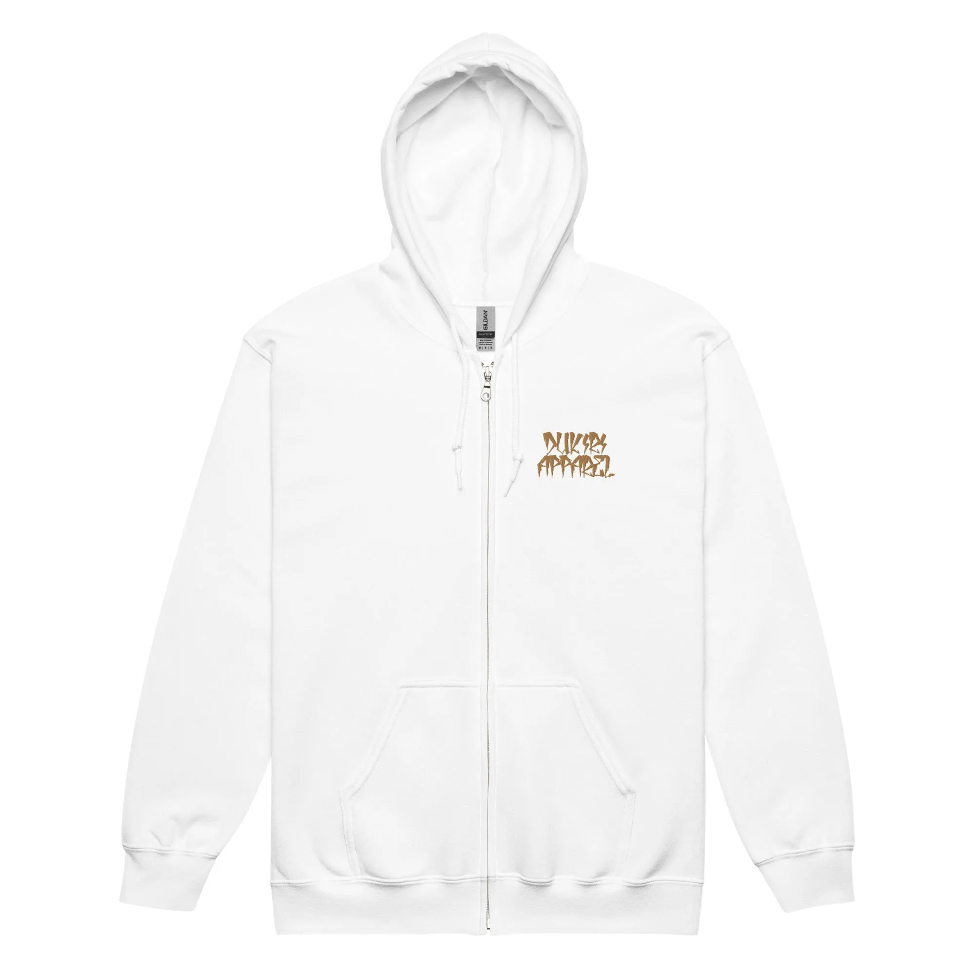 White heavy blend zip hoodie-Embroidered "I Beat it" Print