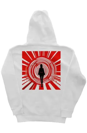 White Zipper Hoodie with Abstract Image of a Woman