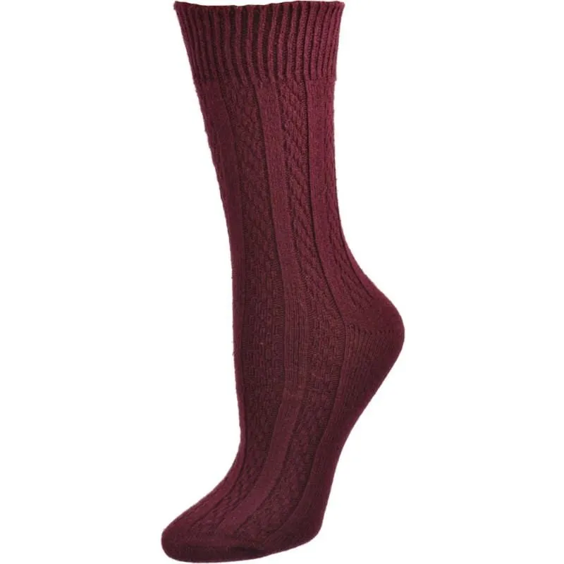 Women's Crew Socks, Classic Cable Knit Combed Cotton Crew Socks, 2 Pair Pack