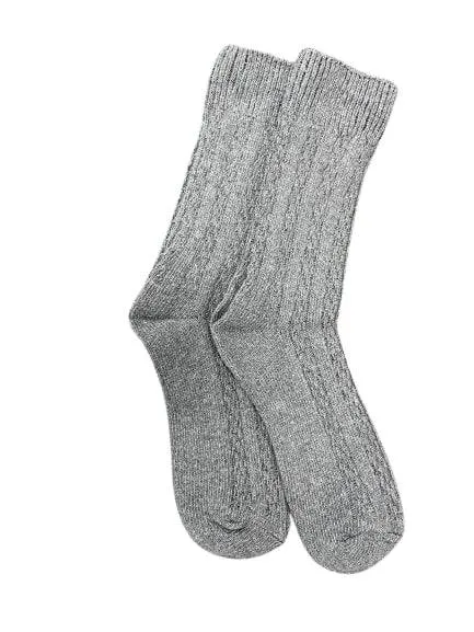 Women's Crew Socks, Classic Cable Knit Combed Cotton Crew Socks, 2 Pair Pack