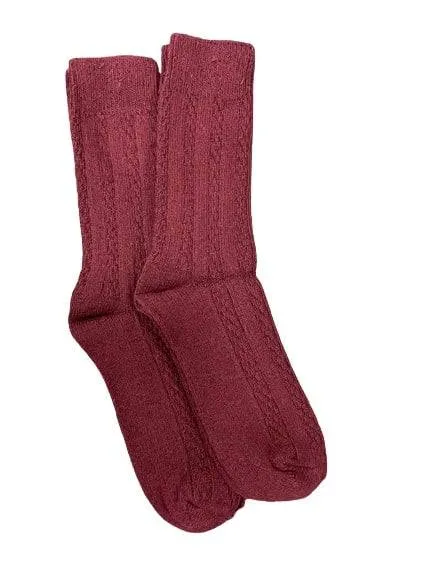 Women's Crew Socks, Classic Cable Knit Combed Cotton Crew Socks, 2 Pair Pack