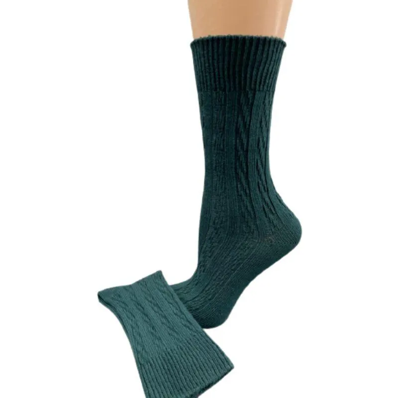 Women's Crew Socks, Classic Cable Knit Combed Cotton Crew Socks, 2 Pair Pack