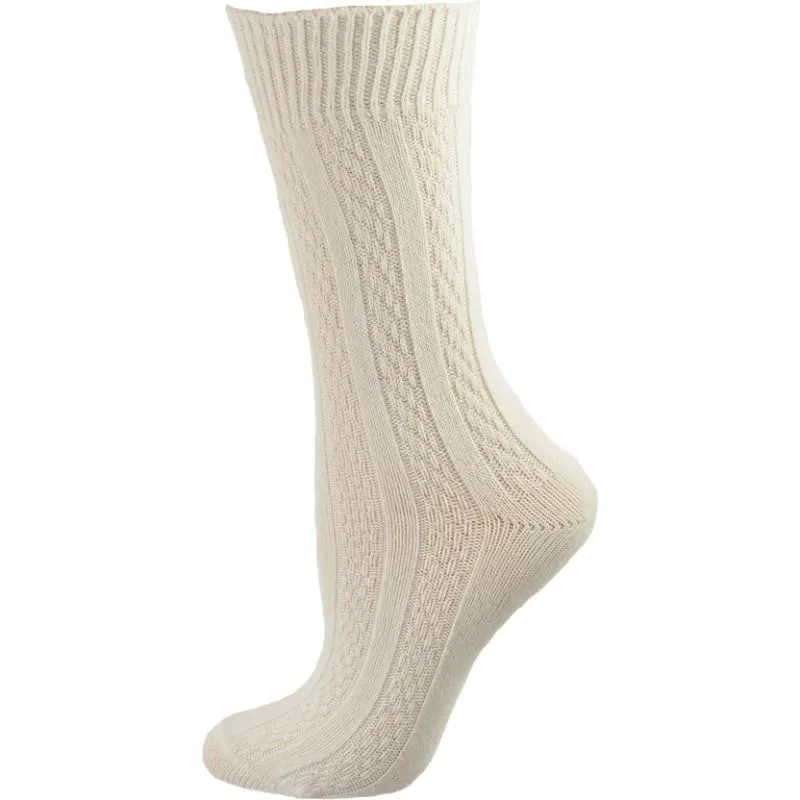 Women's Crew Socks, Classic Cable Knit Combed Cotton Crew Socks, 2 Pair Pack