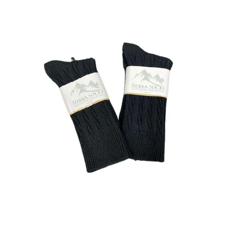 Women's Crew Socks, Classic Cable Knit Combed Cotton Crew Socks, 2 Pair Pack