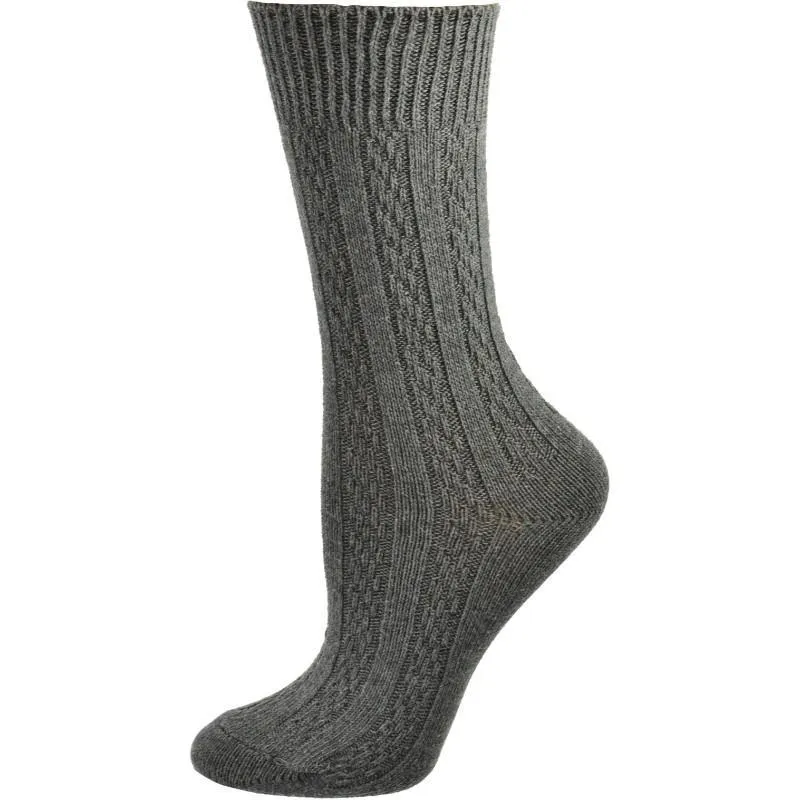 Women's Crew Socks, Classic Cable Knit Combed Cotton Crew Socks, 2 Pair Pack